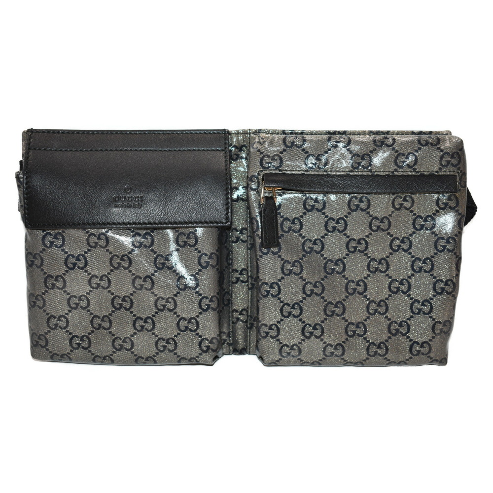 GUCCI Waist bag Body Belt Bum Metallic Gray Leather Body Bag Classic GG Crystal